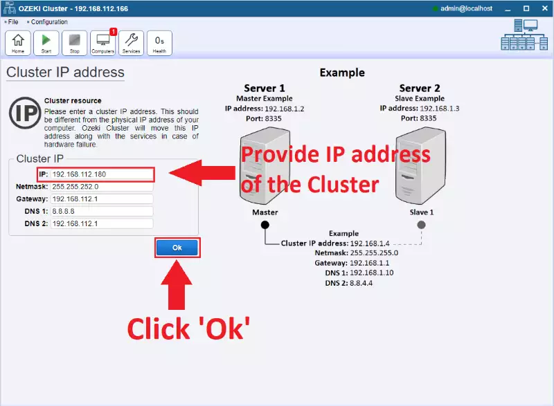 cluster ip address menu